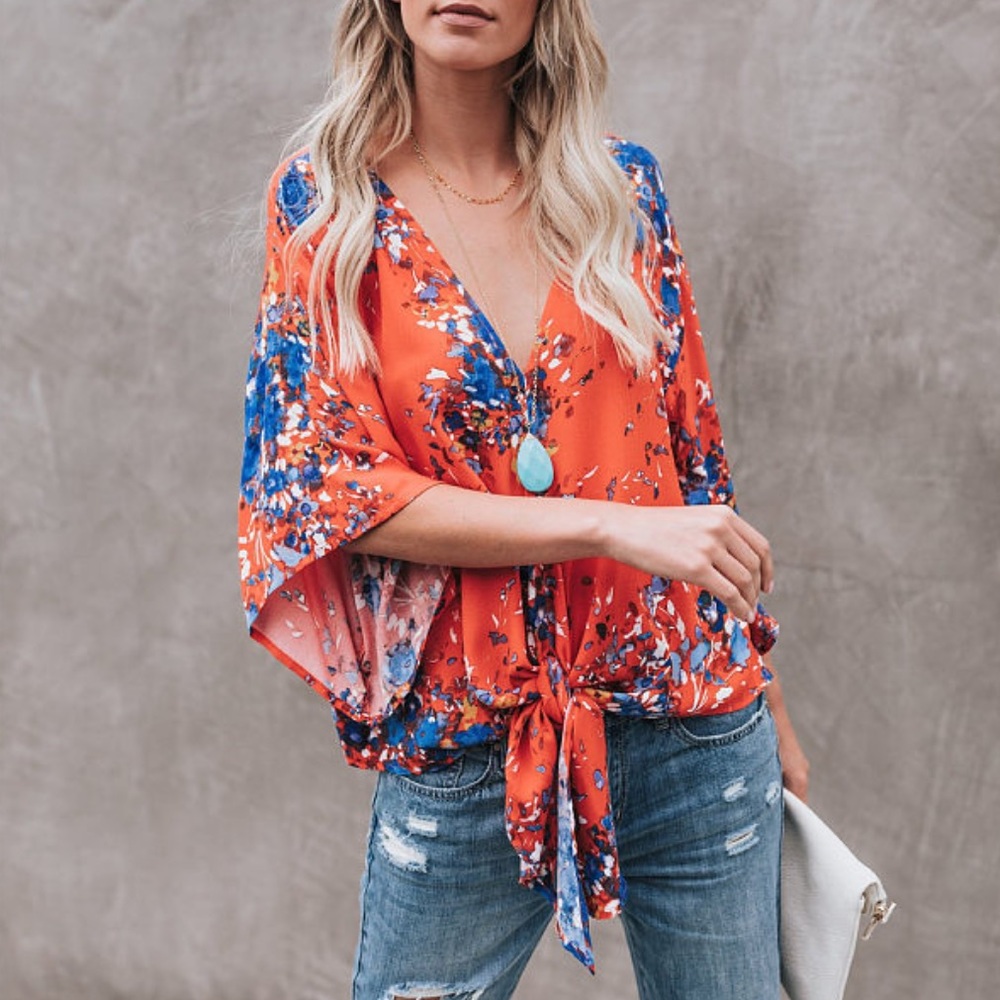 Restocked! Sunrise kimono tie top